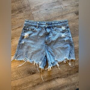 Frayed Hem Light Blue Denim Shorts